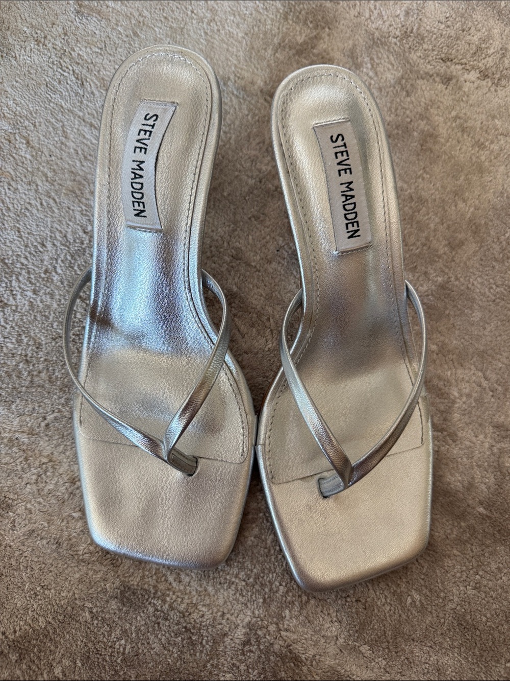 Steve Madden Silver Metallic Square-Toe Slide Mules